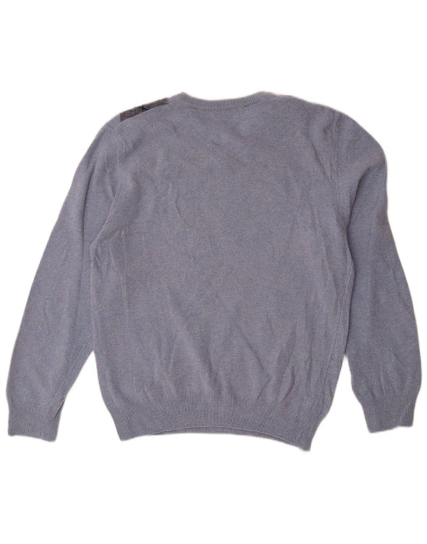 Matteo Volpi Womens V-Neck Jumper Sweater UK 12 Medium Blue Argyle/Diamond