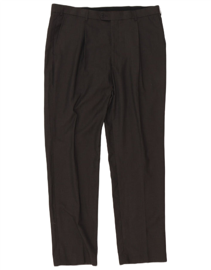 Marks & Spencer Mens Straight Suit Trousers W38 L33 Brown Polyester