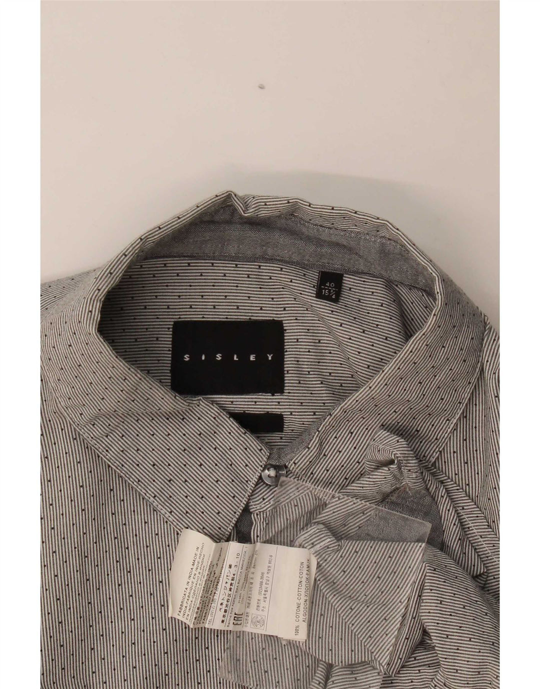 Sisley Mens Shirt Size 40 15 3/4 Medium Grey Pinstripe Cotton