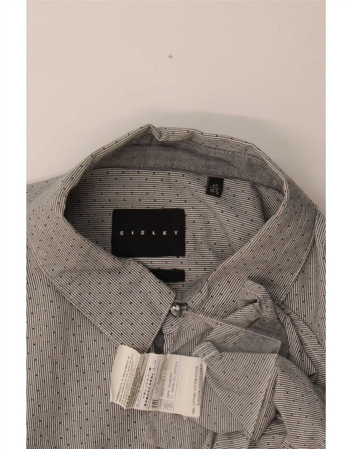 Sisley Mens Shirt Size 40 15 3/4 Medium Grey Pinstripe Cotton