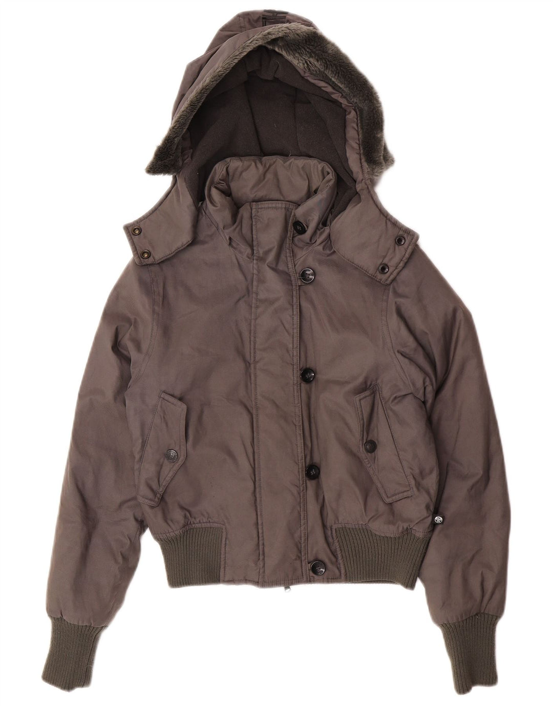 North Sails Womens Oversized Graphic Hooded Bomber Jacket UK 6 XS Grey