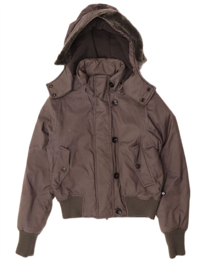 North Sails Womens Oversized Graphic Hooded Bomber Jacket UK 6 XS Grey