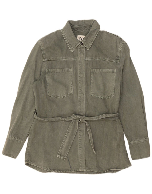 Zara Womens Denim Jacket UK 14 Medium Khaki Cotton