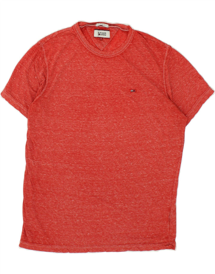 TOMMY HILFIGER Mens T-Shirt Top Large Red Flecked Cotton Vintage Tommy Hilfiger and Second-Hand Tommy Hilfiger from Messina Hembry 