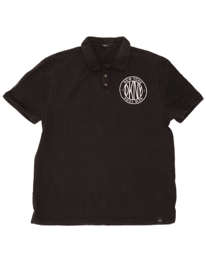 Dkny Mens New York Graphic Polo Shirt Medium Black Cotton