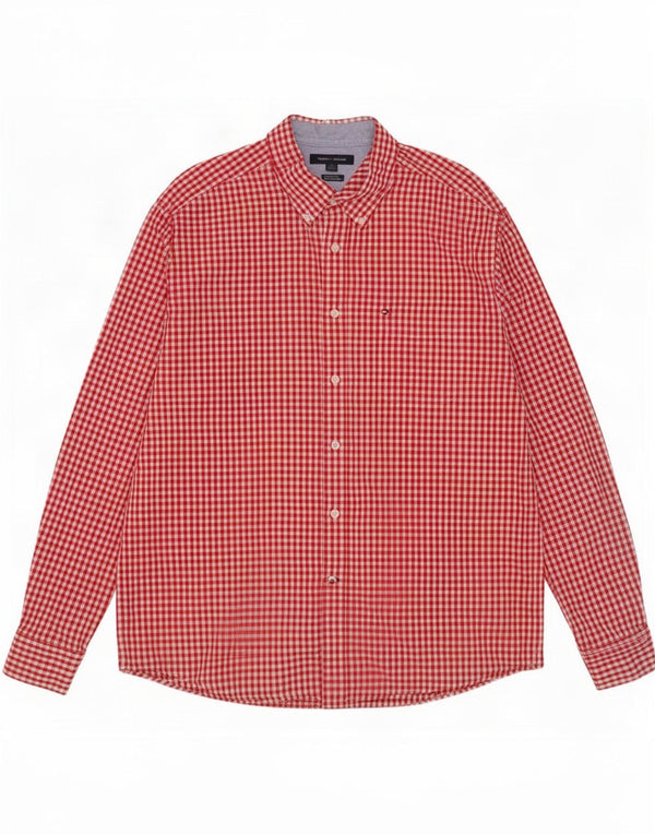 Tommy Hilfiger Mens Classic Fit Shirt XL Red Gingham Cotton