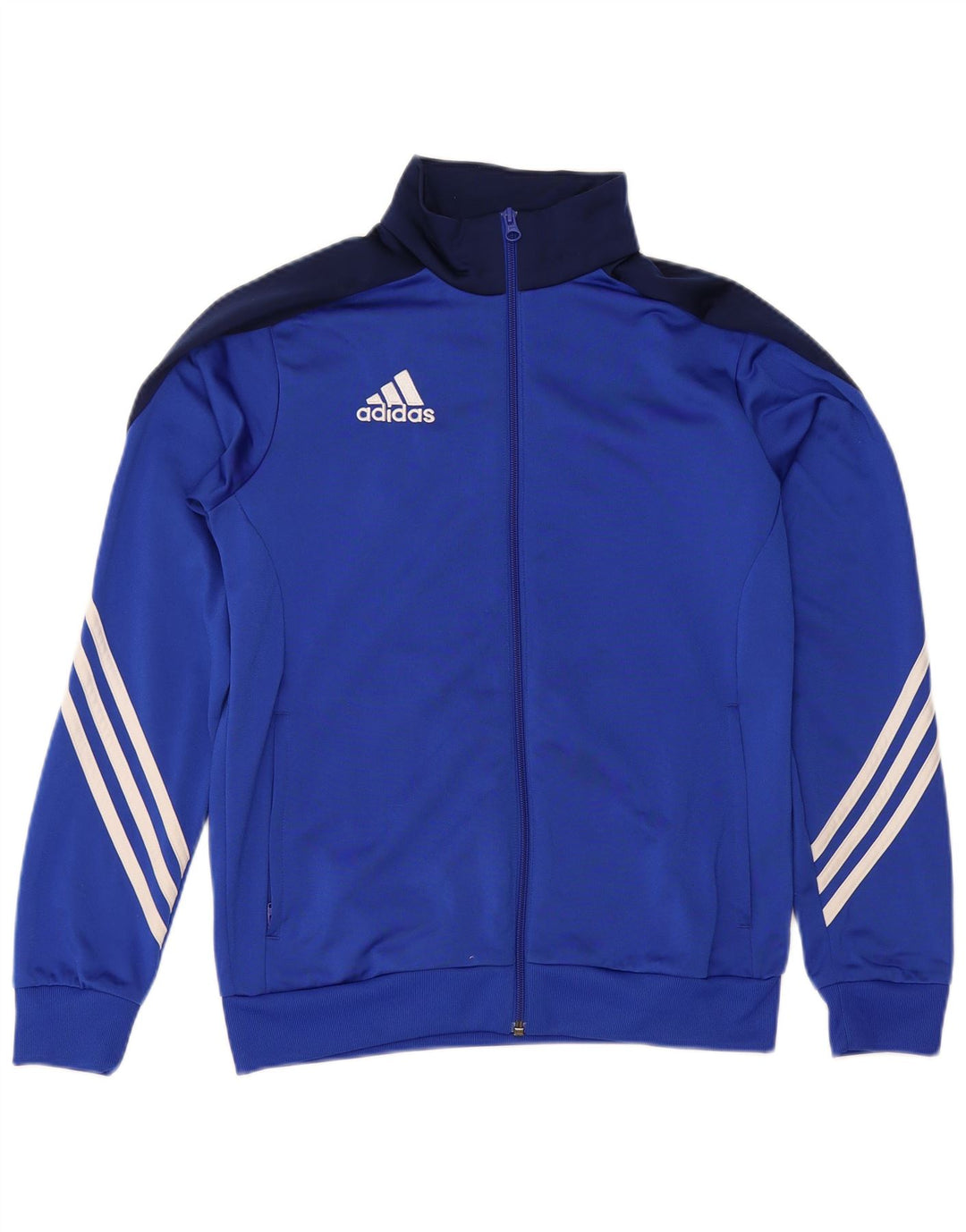 ADIDAS Boys Tracksuit Top Jacket 13-14 Years XL Blue Colourblock Polyester