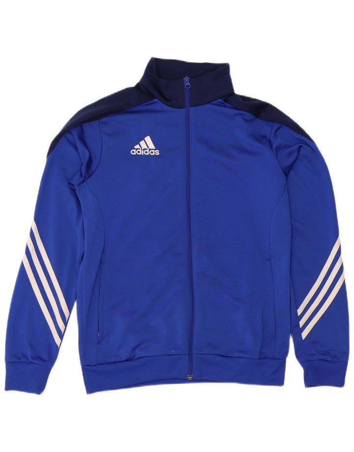 ADIDAS Boys Tracksuit Top Jacket 13-14 Years XL Blue Colourblock Polyester