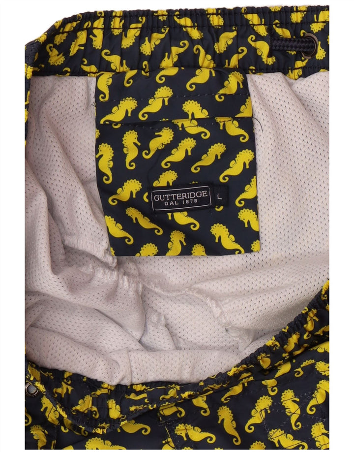 Gutteridge Mens Abstract Pattern Swimming Shorts Large Navy Blue Polyester