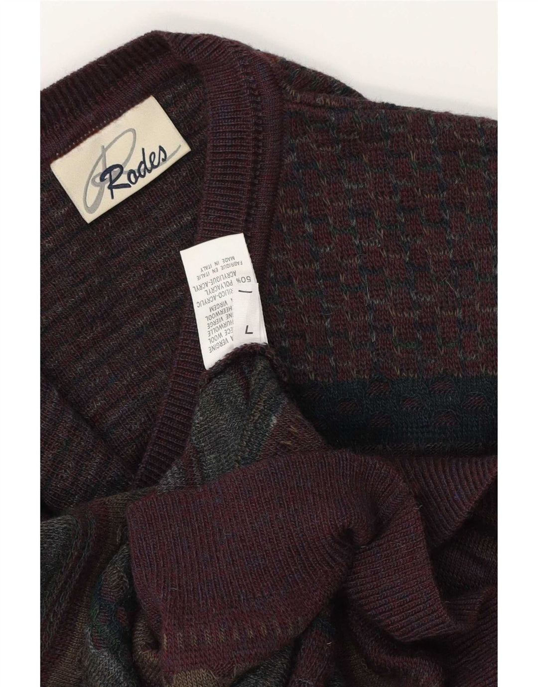 Rodes Mens V-Neck Jumper Sweater Large Multicoloured Fair Isle Virgin Wool