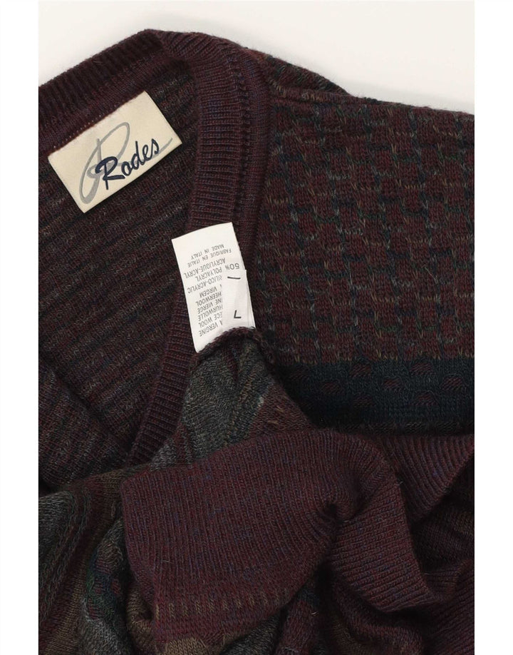 Rodes Mens V-Neck Jumper Sweater Large Multicoloured Fair Isle Virgin Wool