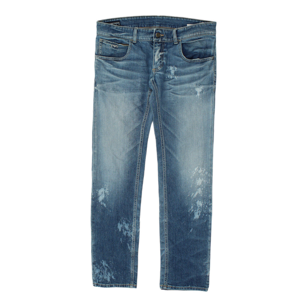 Emporio Armani Mens Blue Low Rise Bleached Johnny Jeans | Vintage Designer Denim Vintage Messina Hembry and Second-Hand Messina Hembry from Messina Hembry 