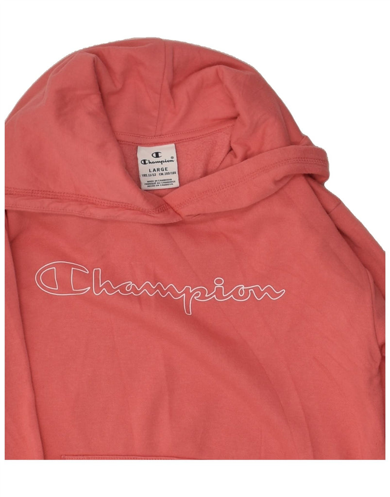 CHAMPION Girls Graphic Hoodie Jumper 11-12 Years Large  Red Polyester | Vintage Champion | Thrift | Second-Hand Champion | Used Clothing | Messina Hembry 