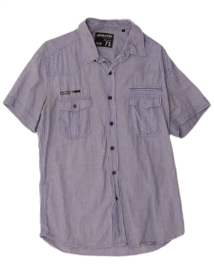 Jack & Jones Mens Short Sleeve Shirt Large Blue Pinstripe