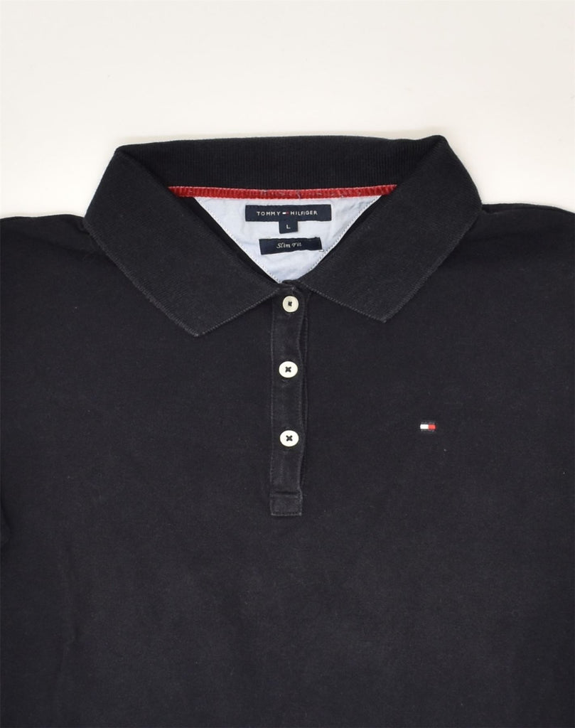 TOMMY HILFIGER Womens Slim Fit 3/4 Sleeve Polo Shirt UK 16 Large Black | Vintage Tommy Hilfiger | Thrift | Second-Hand Tommy Hilfiger | Used Clothing | Messina Hembry 