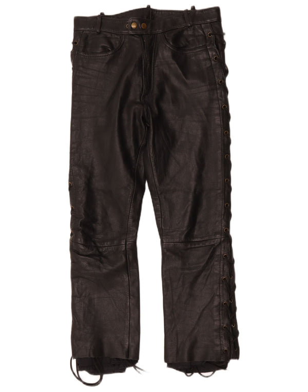 Vintage Womens Straight Leather Cropped Trousers W30 L25 Black