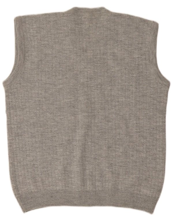 VINTAGE Mens Vest Tank Top XL Grey Striped Acrylic