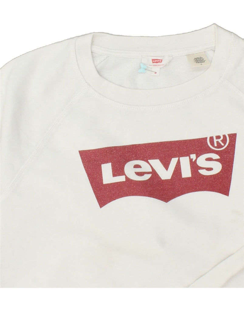 LEVI'S Womens Graphic Sweatshirt Jumper UK 14 Medium White Cotton | Vintage Levi's | Thrift | Second-Hand Levi's | Used Clothing | Messina Hembry 