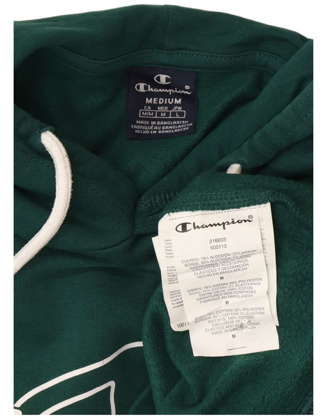 Champion Mens Graphic Hoodie Jumper Medium Green Cotton