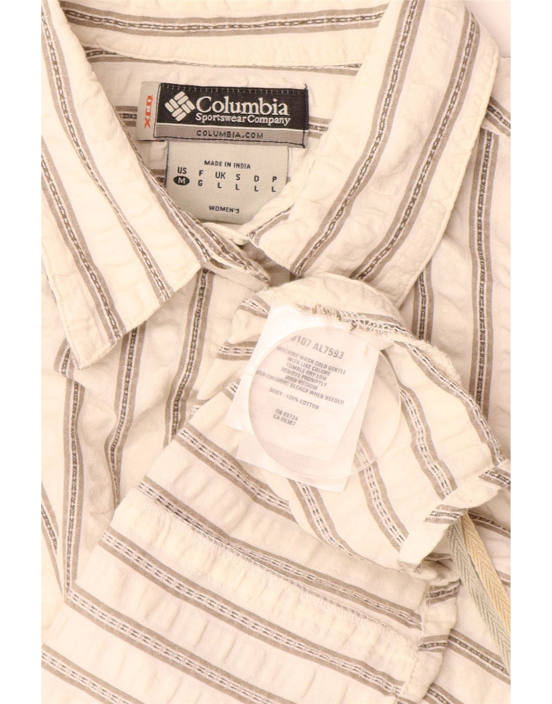 COLUMBIA Womens Short Sleeve Shirt UK 14 Large White Striped Cotton
