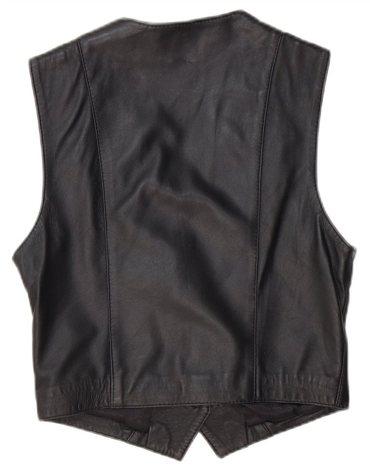 VINTAGE Womens Leather Waistcoat IT 38 XS Black Leather