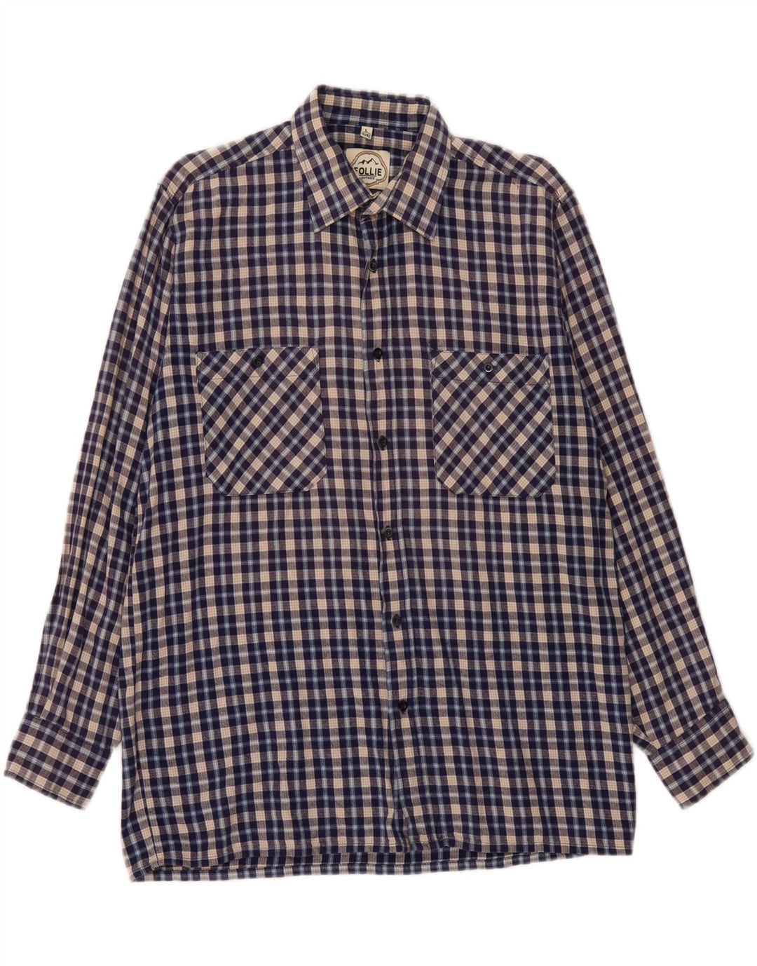 FOLLIE Mens Flannel Shirt Size 41/42 Large Blue Check