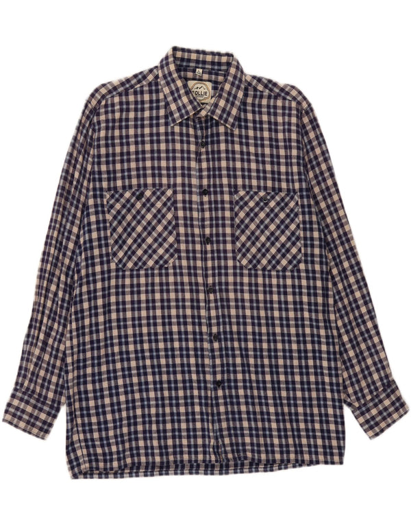 FOLLIE Mens Flannel Shirt Size 41/42 Large Blue Check