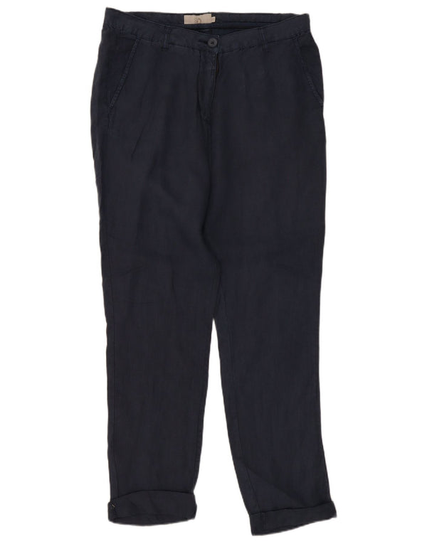 Dack's Womens Slim Chino Trousers IT 46 Large W34 L32 Navy Blue Linen