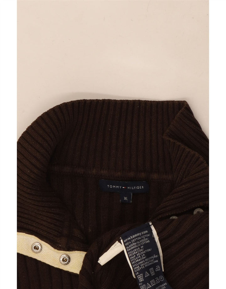 TOMMY HILFIGER Womens Button Neck Jumper Sweater UK 18 XL Brown