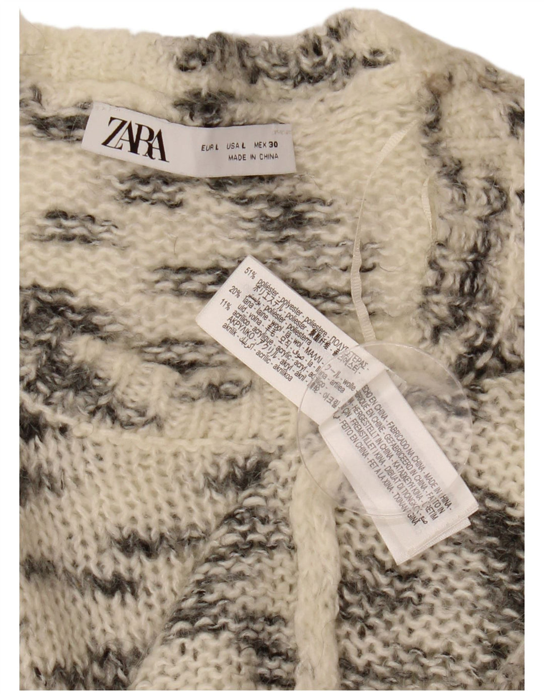 ZARA Womens Crew Neck Jumper Sweater UK 16 Large Off White Flecked