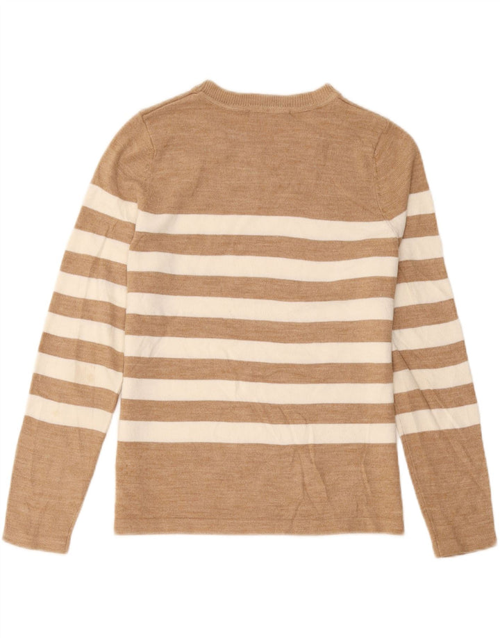 Marks & Spencer Womens Boat Neck Jumper Sweater UK 12 Medium Beige Striped