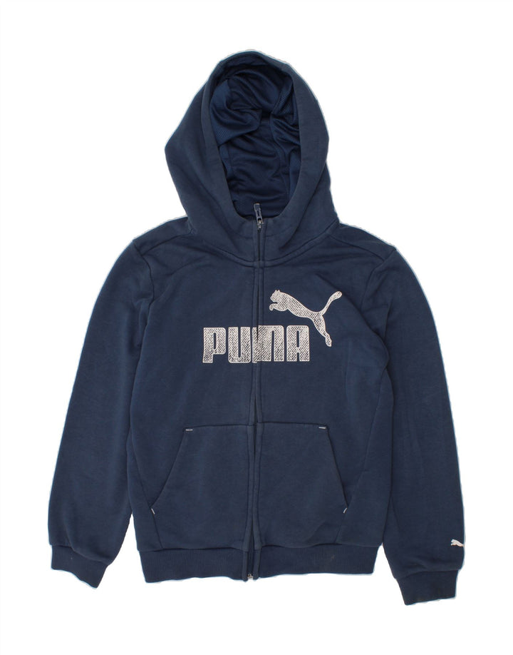 PUMA Boys Graphic Zip Hoodie Sweater 9-10 Years Navy Blue Vintage Puma and Second-Hand Puma from Messina Hembry 