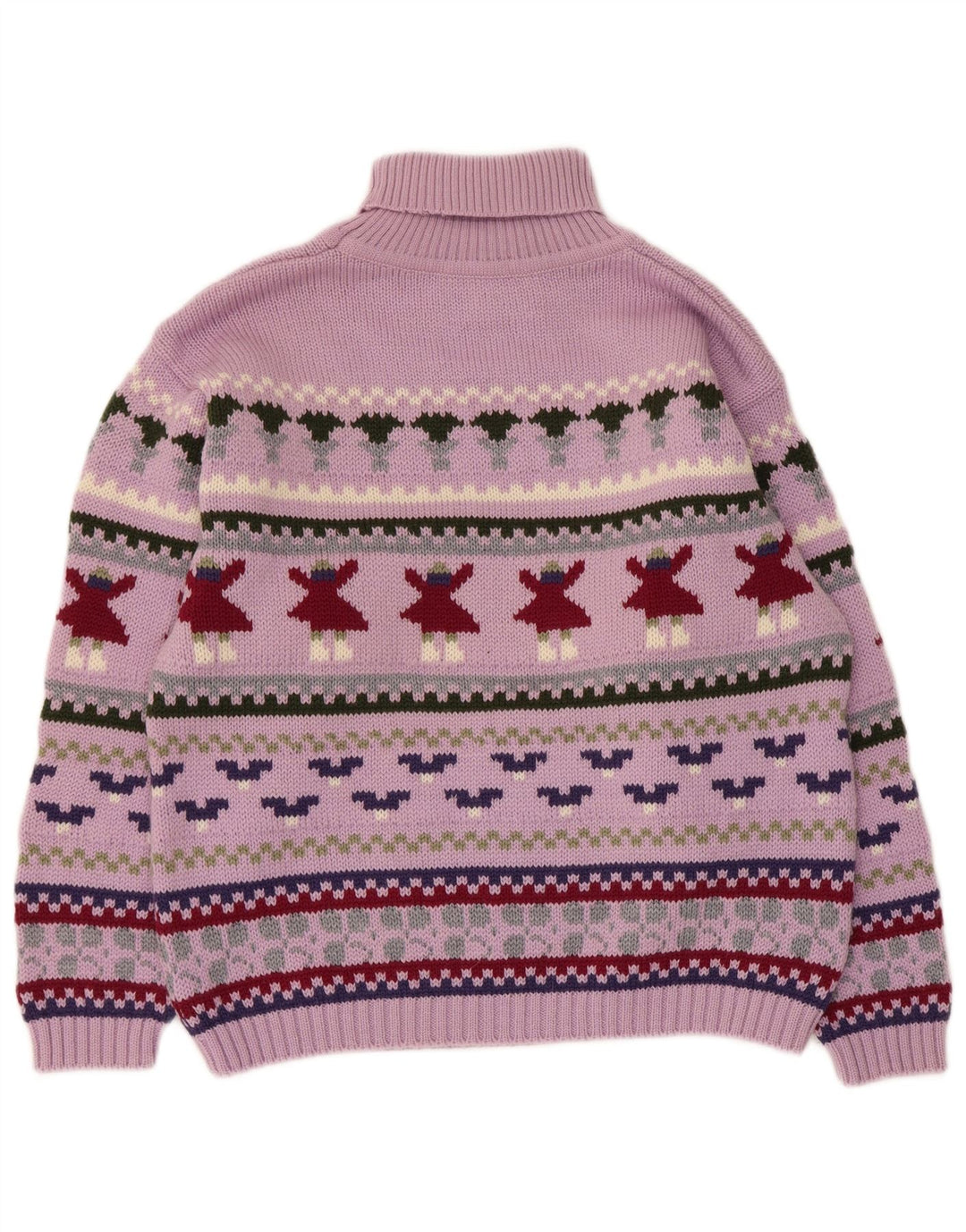 Barbara Womens Roll Neck Jumper Sweater UK 14 Medium Purple Fair Isle