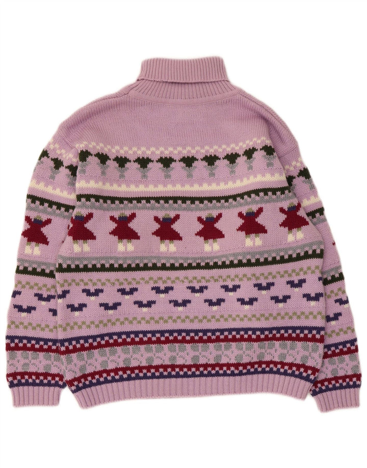 Barbara Womens Roll Neck Jumper Sweater UK 14 Medium Purple Fair Isle