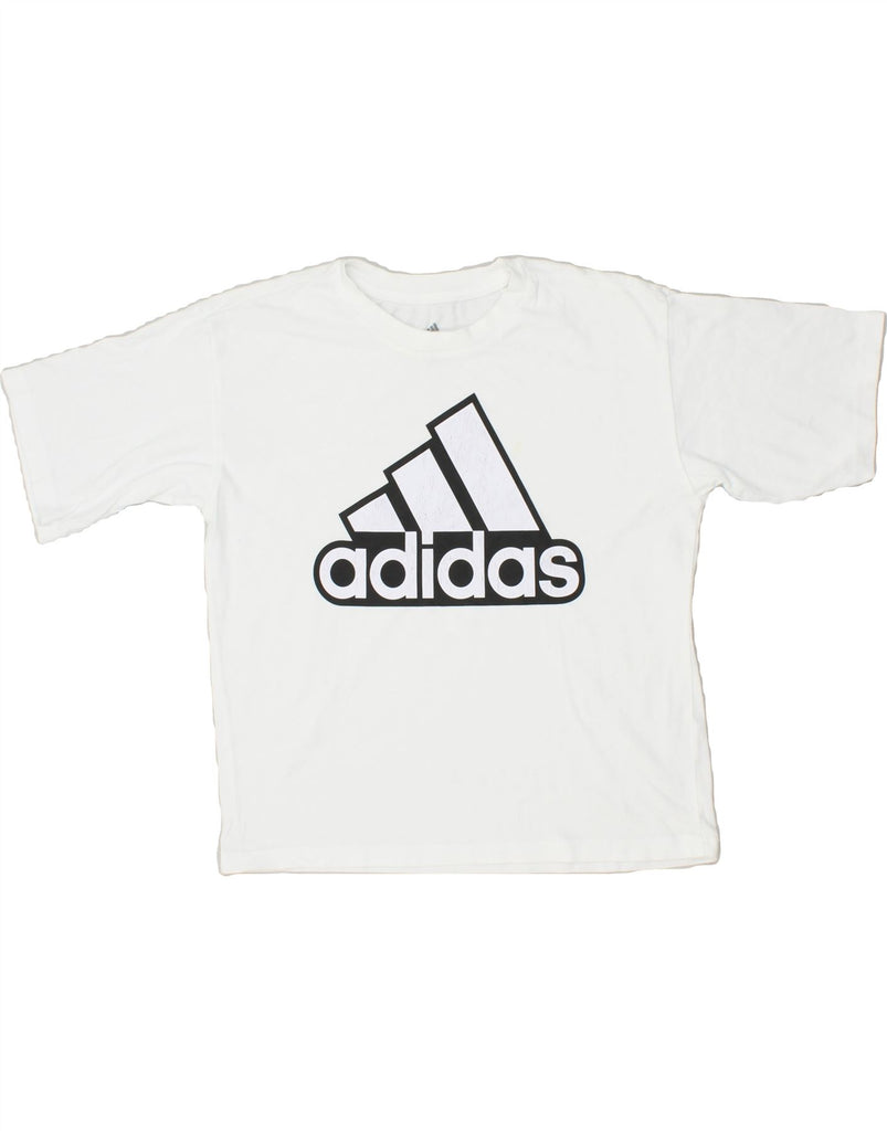 ADIDAS Womens Loose Fit Crop Graphic T-Shirt Top UK 4/6 XS White Vintage Adidas and Second-Hand Adidas from Messina Hembry 