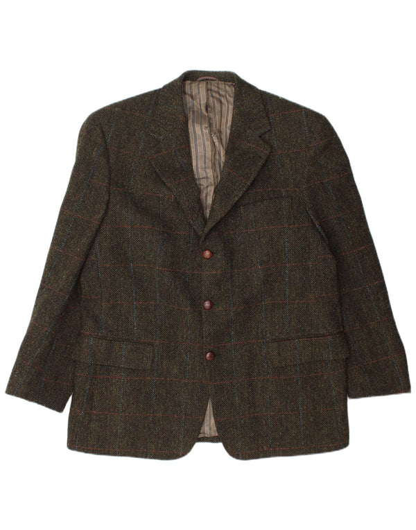 Mario Barutti Mens 3 Button Blazer Jacket UK 46 3XL Khaki Check Virgin Wool
