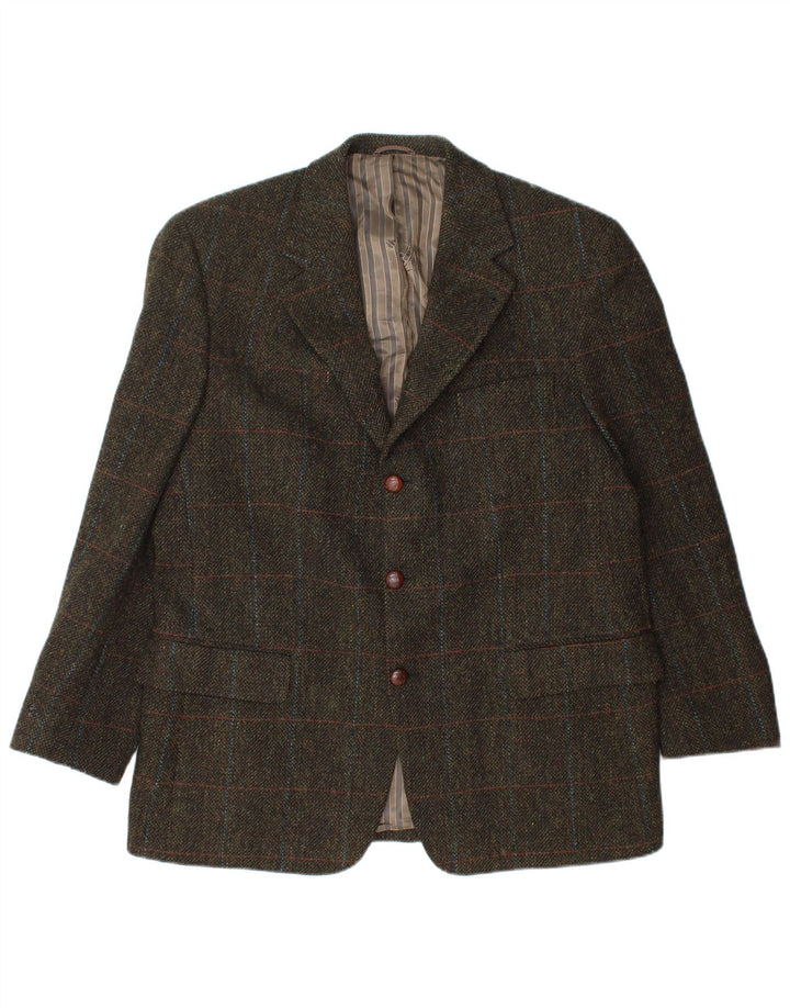 Mario Barutti Mens 3 Button Blazer Jacket UK 46 3XL Khaki Check Virgin Wool