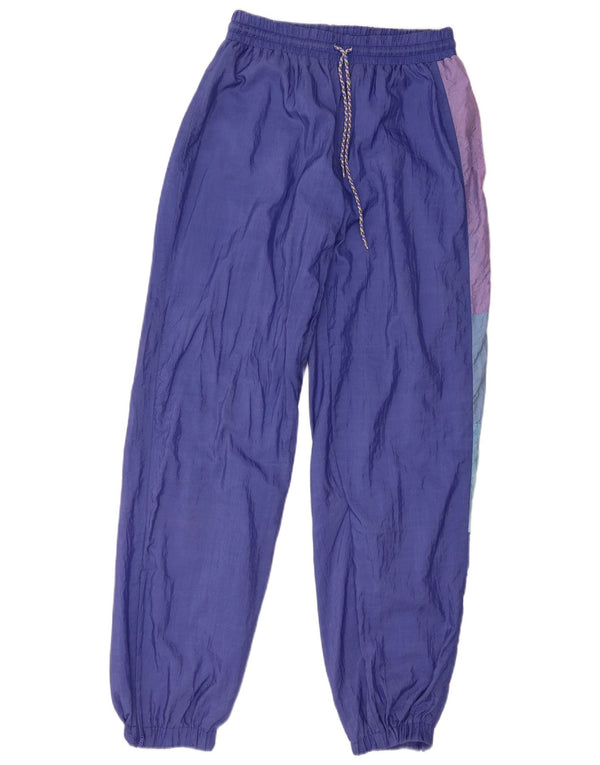 Vintage Mens Tracksuit Trousers Joggers Small Purple Colourblock Nylon