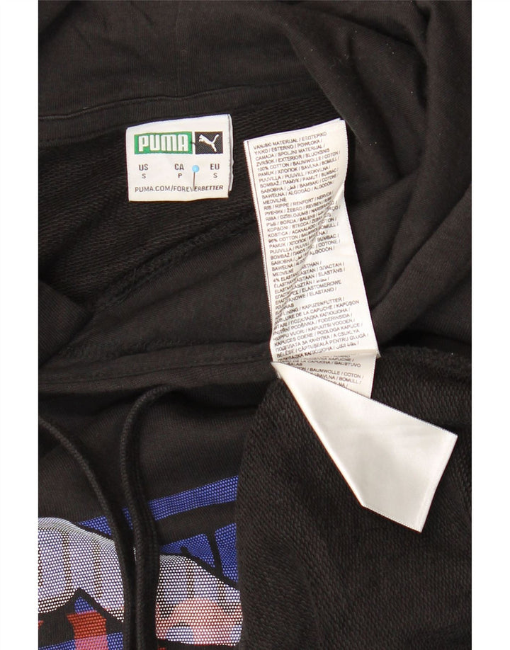 PUMA Mens Graphic Hoodie Jumper Small Black Cotton Vintage Puma and Second-Hand Puma from Messina Hembry 