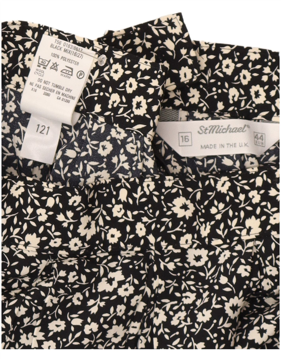 St Michael Womens A-Line Skirt UK 16 Large W30 Black Floral Polyester