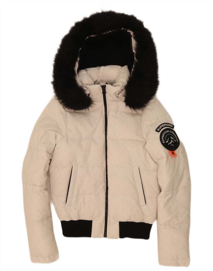Superdry Womens Hooded Oversized Padded Jacket UK 8 Small White Colourblock
