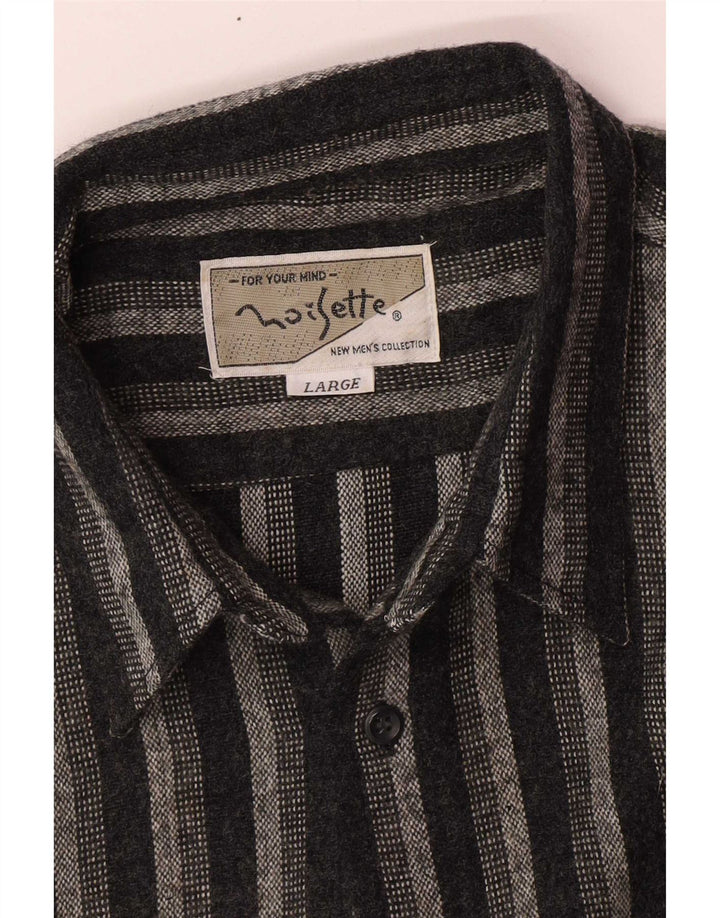 Vintage Mens Flannel Shirt Large Black Striped
