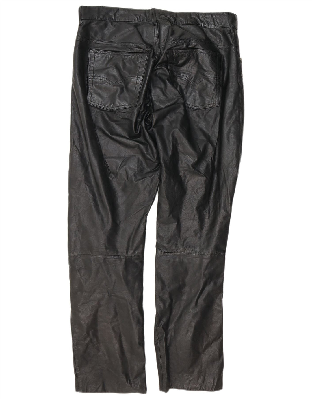 Vintage Mens Straight Leather Trousers W34 L30 Black Leather
