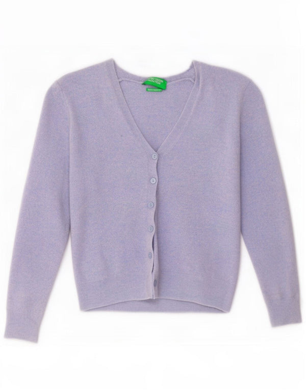 Benetton Girls Cardigan Sweater 7-8 Years Blue Merino Wool
