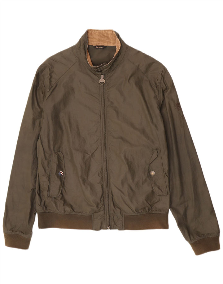 Barbour Mens Motorcycle Bomber Jacket UK 42 XL Khaki Polyamide