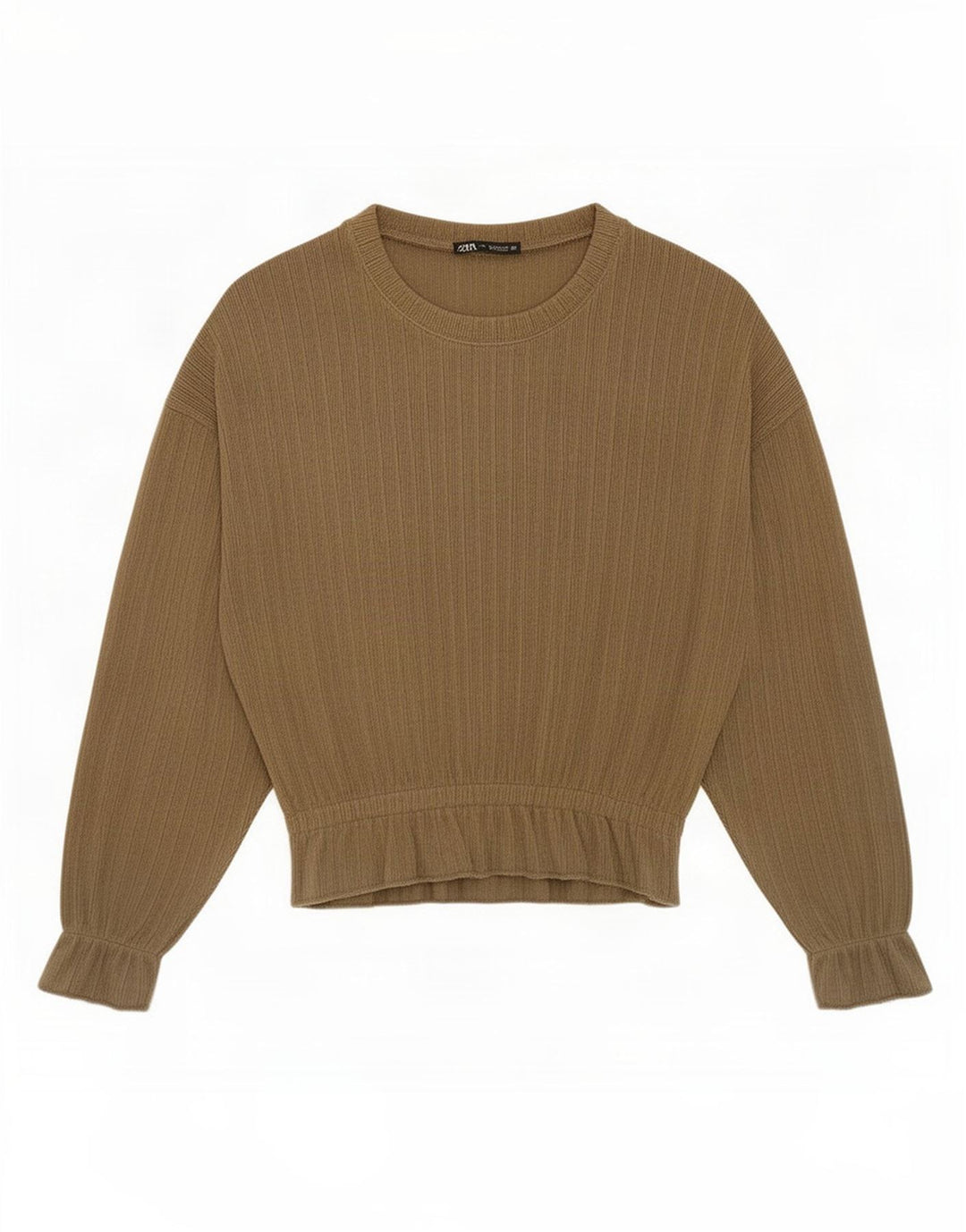 Zara Womens Top Long Sleeve UK 14 Medium Khaki