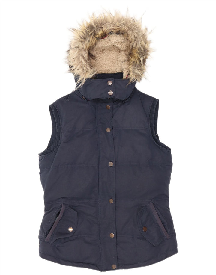 Fat Face Womens Hooded Padded Gilet UK 10 Small  Navy Blue Polyester