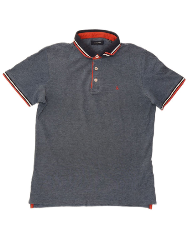 Jack & Jones Mens Rugby Polo Shirt Large Navy Blue Striped Cotton