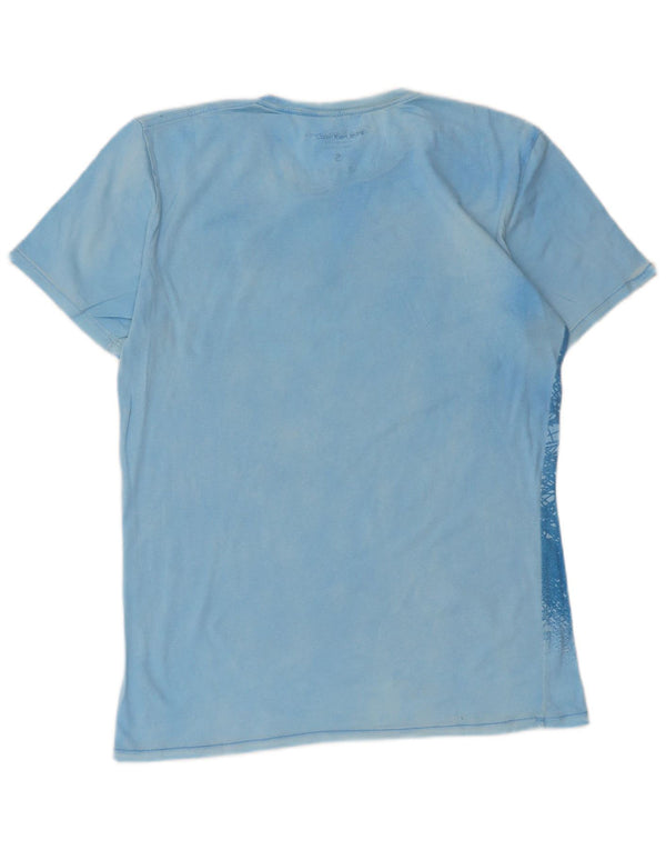 Calvin Klein Jeans Womens Graphic T-Shirt Top UK 10 Small Blue Cotton