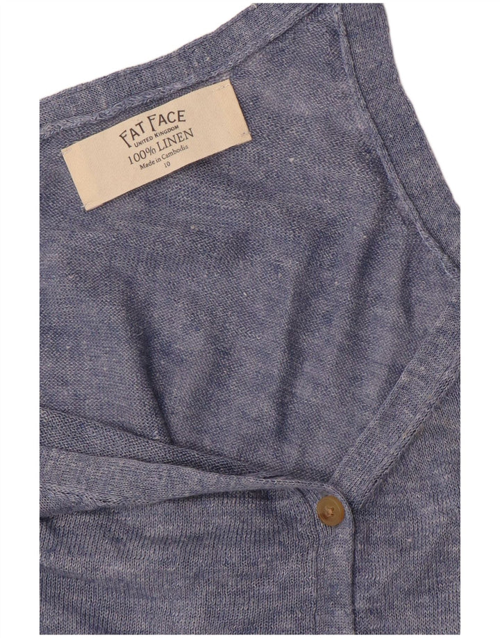 FAT FACE Womens Sleeveless Cardigan Sweater UK 10 Small Blue Linen